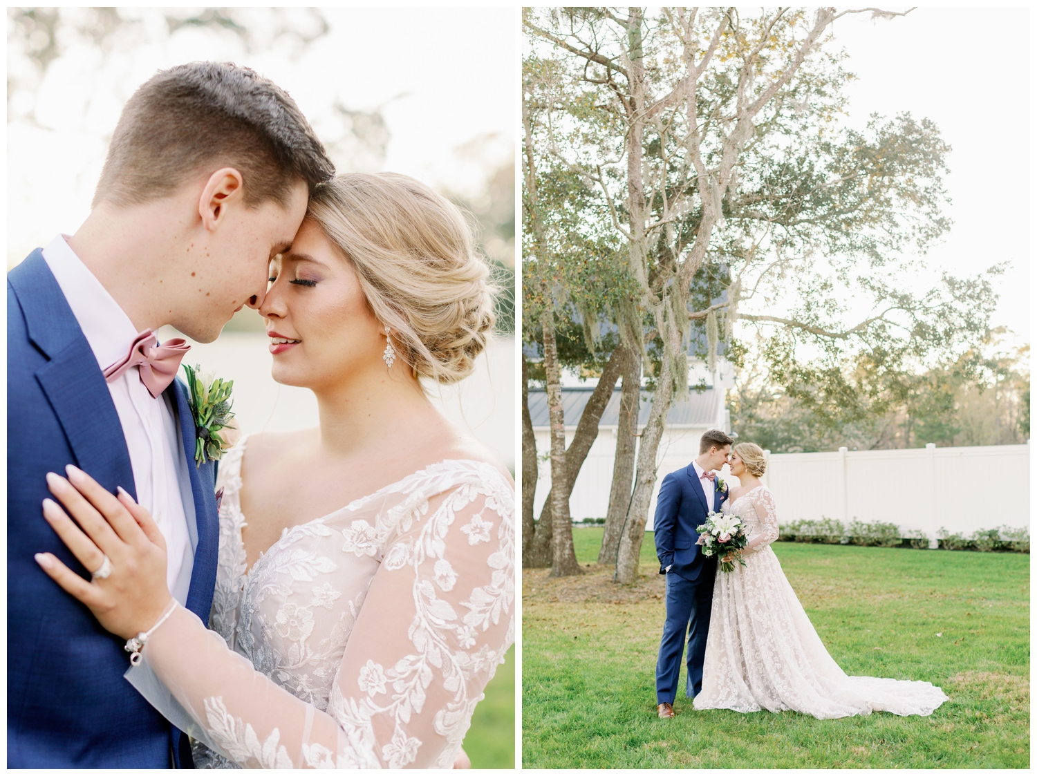 bride and groom nuzzling under a tree at The Springs Wallisville Wedding venue