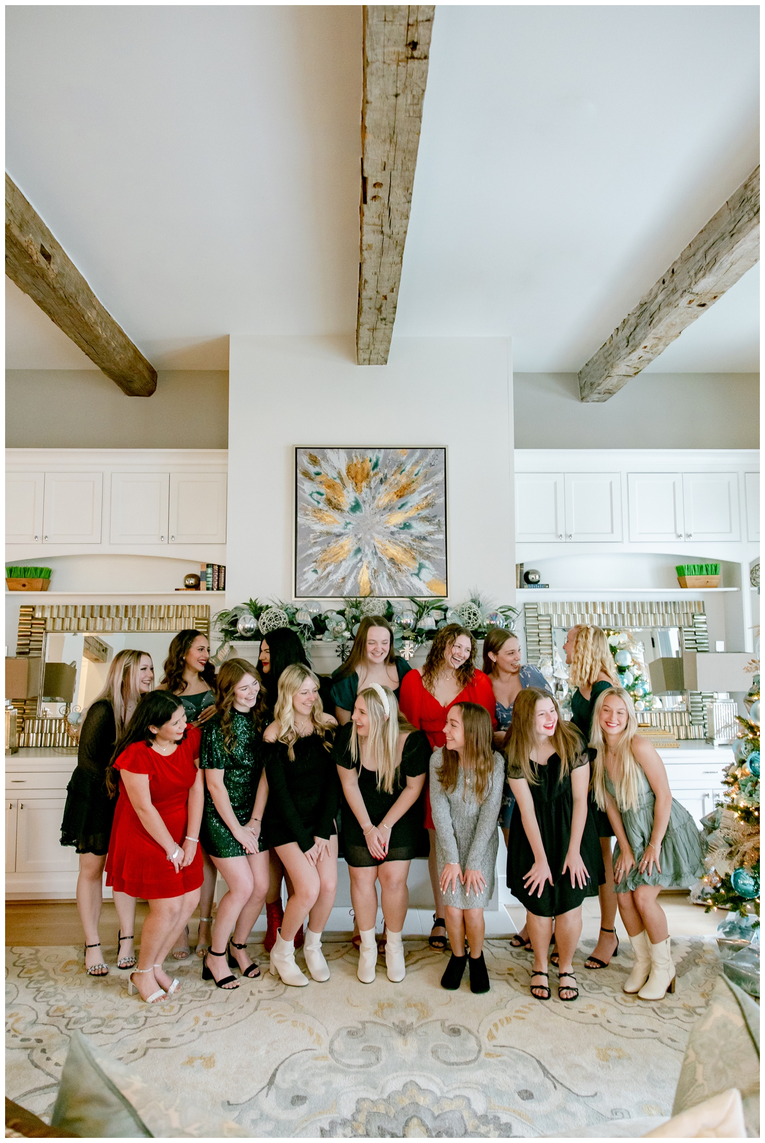 group of high school senior girls posing for senior reps Christmas Photoshoot Houston