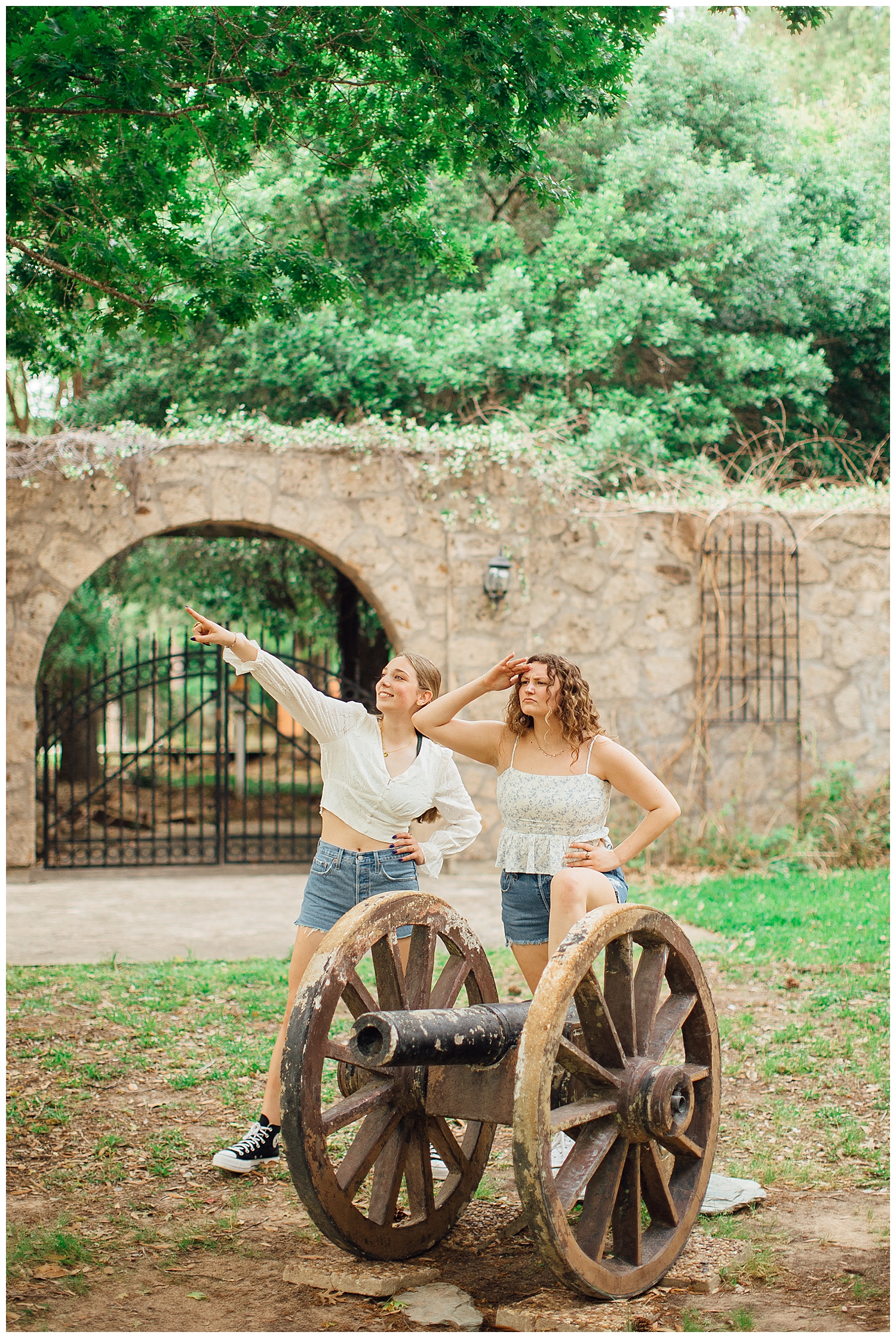 two senior girls standing outside the Cy Hope Alamo near Houston, Texas