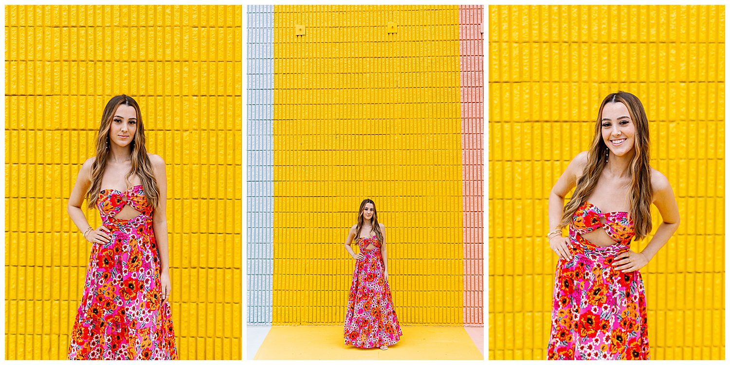 Sugar and cloth color wall portraits with girl in red floral sundress